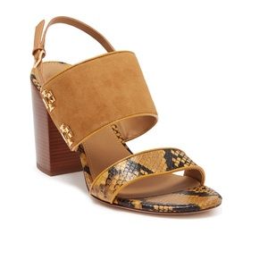 Tory Burch Kira Leather/Suede Snake Embossed Sandal-Dark Tiramisu- Duplicate